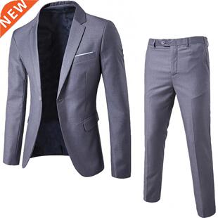 Sleeve Color Blazer Collar Lapel Long Men Suits Solid 2Pcs