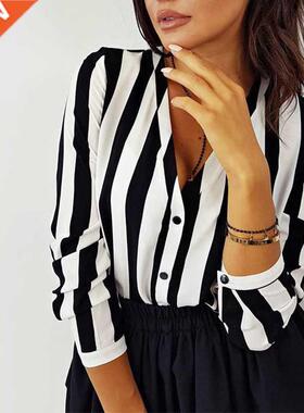 2019 New Blouse Women Casual Striped Top Shirts Blouses Fema
