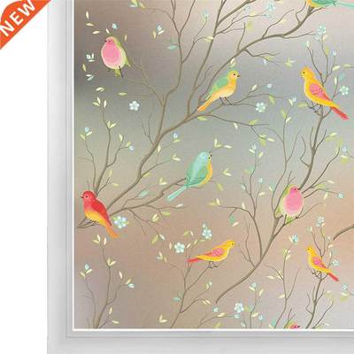 Privacy Window Film Opaque Non-Adhesive Bird Decals Decorati