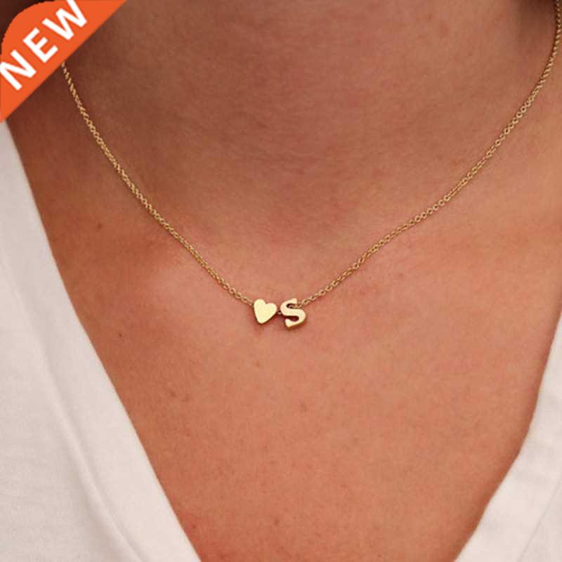 Fashion Tiny Heart Dainty Initial Necklace Gold Silver Color