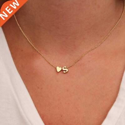 Fashion Tiny Heart Dainty Initial Necklace Gold Silver Color