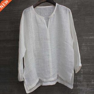 Brief Breathable Long Shirt Slee Color Men Solid Linen Comfy