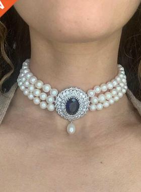 Real Natual Pearl Bead Necklace For Women,Three Strands Pear