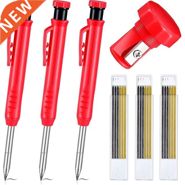 3 Pieces Solid Carpenter Pencil with Sharpener and 18 Refill