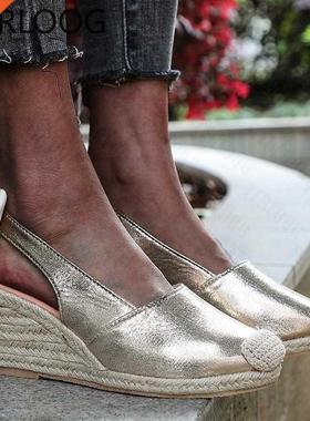 Summer Women High Wedge Heels Espadrille Soled Sandals Slipp