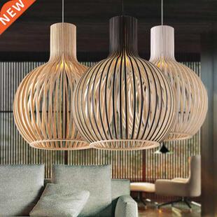 Modern Black White Sid Wood Birdcage E27 Pendant Lights No