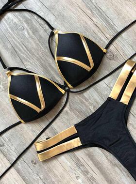 Summer Hot Women Bandage Patchwork Bikini Set Swimwear Push-