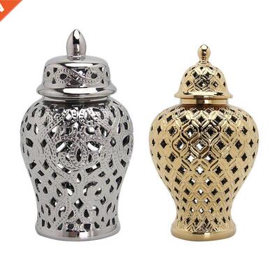 Ceramic Ginger Jar Domed Lid Handicraft Accessories Carved L