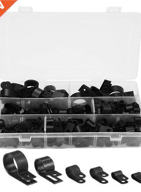 Cable Clamp 200 Pcs Black Nylon Screws Plastic R-Type Cable