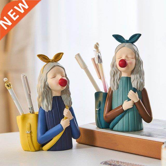 bubble girl pen holder stationery resin character sculpture