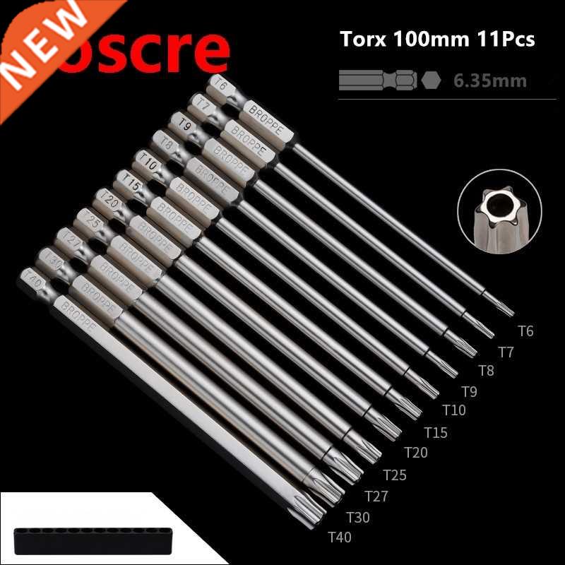 Broppe 11pcs S2 Alloy Steel T6-T40 100mm Magnetic Torx Elect
