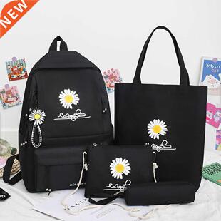 4pcs/Set Casual Daisy Print Backpacks School Rucksack For T