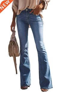 Women Jeans Slim Fit Denim Pants Bell Bottom Straight High W