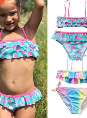 2021 Swimsuit Girls Tassel Tankini Suit 2-16y Two-pieces Fas