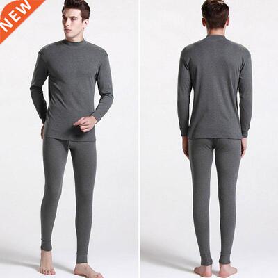 L-3XL 5Colors Thick Thermal Crew Neck Man Shirt Pant Set Wit