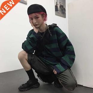 Harajuku Oversized High Sreet Stripe T-Shirt Long Sleeves Vi