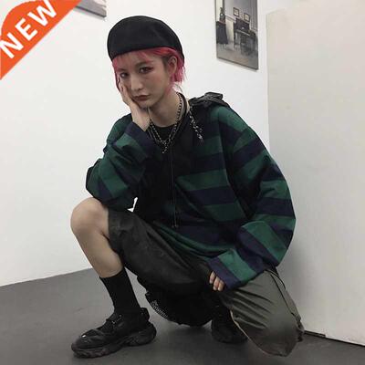 Harajuku Oversized High Sreet Stripe T-Shirt Long Sleeves Vi