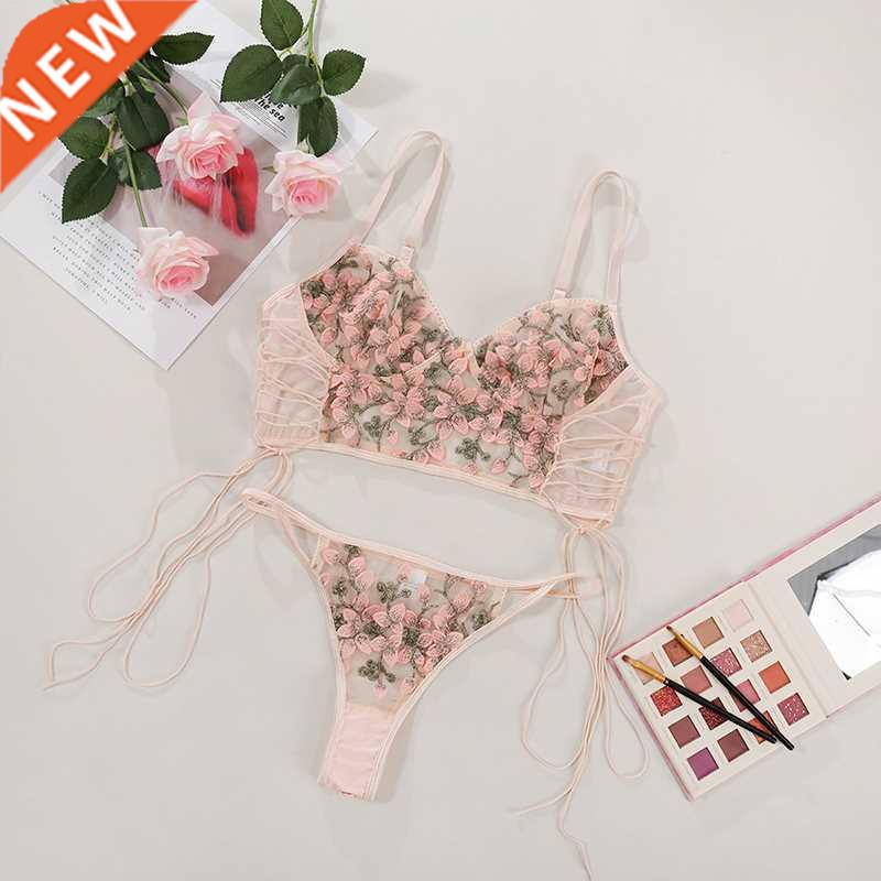 Yimunancy Embrodiery Bra Set Women Bra + Thong Lingerie Set