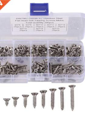 200Pcs M3 Stainless Steel Flat Head Screws Kits High Strengt