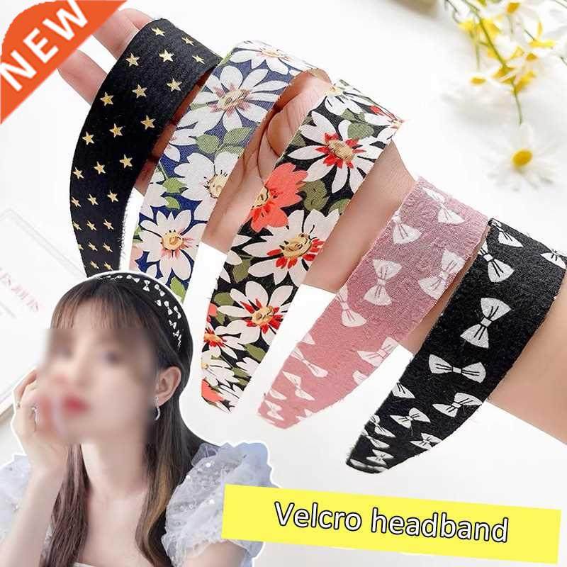 Magic Tape Headband Floral Print Grid Sweet Hairbands Easy