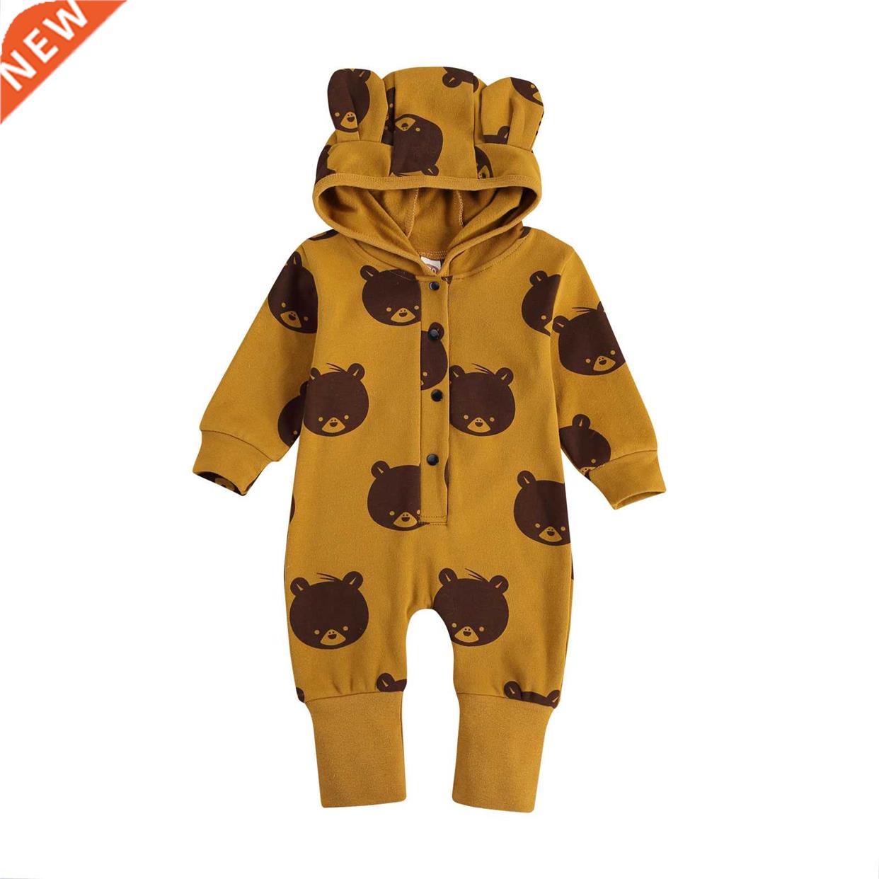 Toddler Baby Girls Boys Round Collar Hooded Ears Jumpsuits S