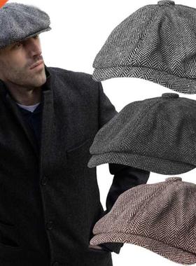 Men Casual Strpe Wool Beret Hat Brtsh Style Classc Retro