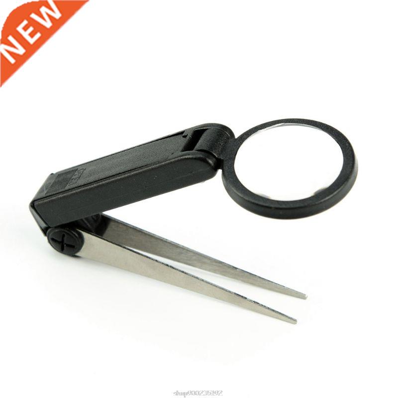 Foldable Eyebrow Tweezers Illuminated Plier Magnifier 10X wi