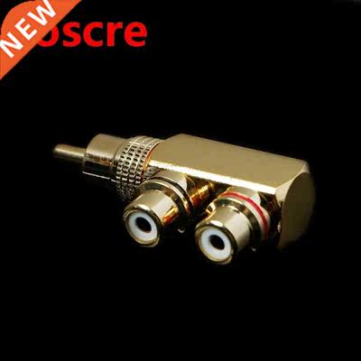 Copper Audio Splitter Plug RCA 1 Male to 2 Female AV Socket