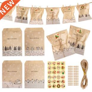 24Sets Vintage Kraft Paper Bags Santa Claus Elk Merry Christ