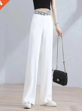 Ice Silk Wide-leg Pants Womens High Waist Drooping Letter El