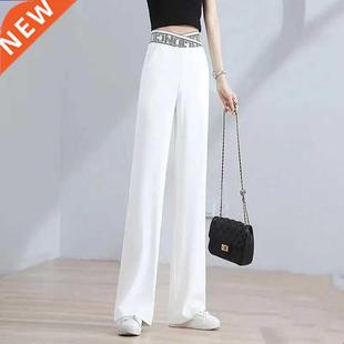 High Wide Letter Drooping Waist Womens Pants leg Silk Ice