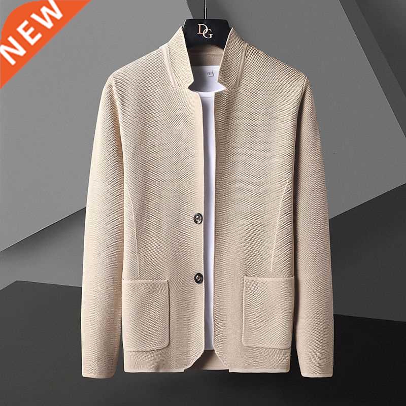 2022 Solid Color Cardigan Jacket Men Knit Casual Stand Colla