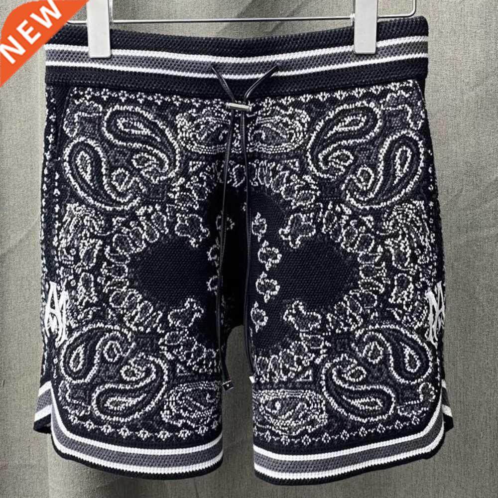 2022 summer vintage paisley print men shorts cashmere knitte