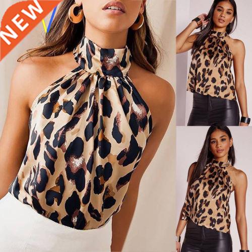Women Lace Sleeveless Leopard Print Vest T-Shirt Tops Tee