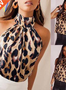 Women Lace Sleeveless Leopard Print Vest T-Shirt Tops Tee