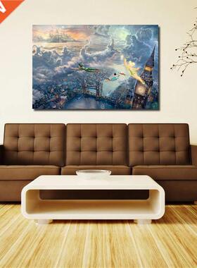 No Frame Peter Pan Flying Over London City Panorama HD Prin