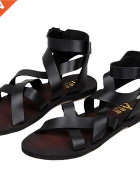 Must Get !Casual Summer Cross-tied Ankle Strap Men Real Leat