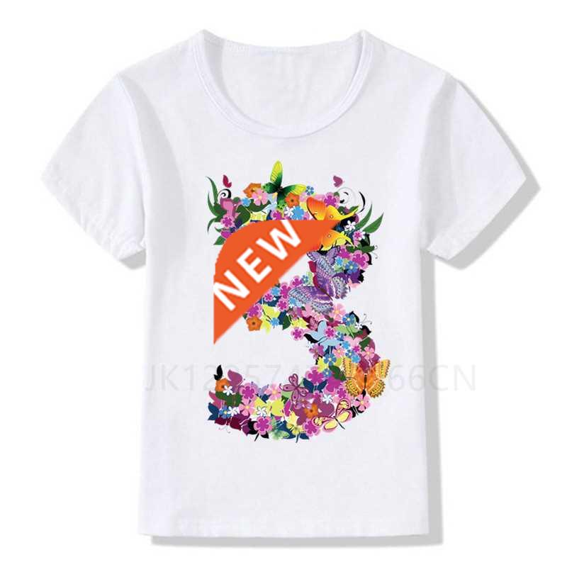 Kids Flower Butterfly 1-9 Birthday Number Print T Shirt Chil