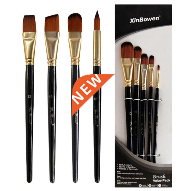 5pcs/Set Nylon Hair brush Brush Set Round Flat Brush Acrylic