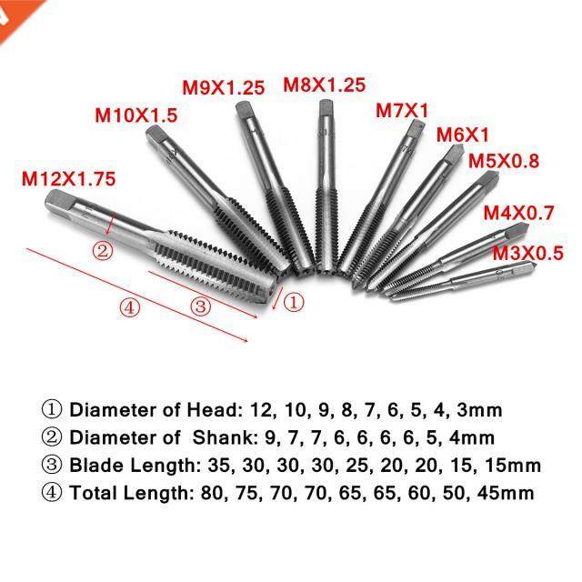 DORESUPP 2Pcs M3 to M12 Industrial Metric HSS Right Hand Thr