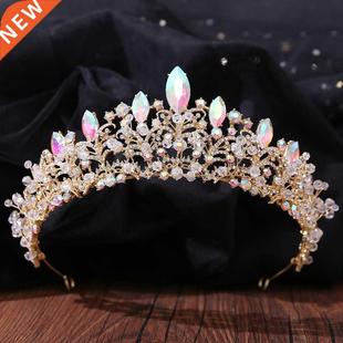 Color Tiaras Handmade Bridal Gold Beads Baroque Crystal
