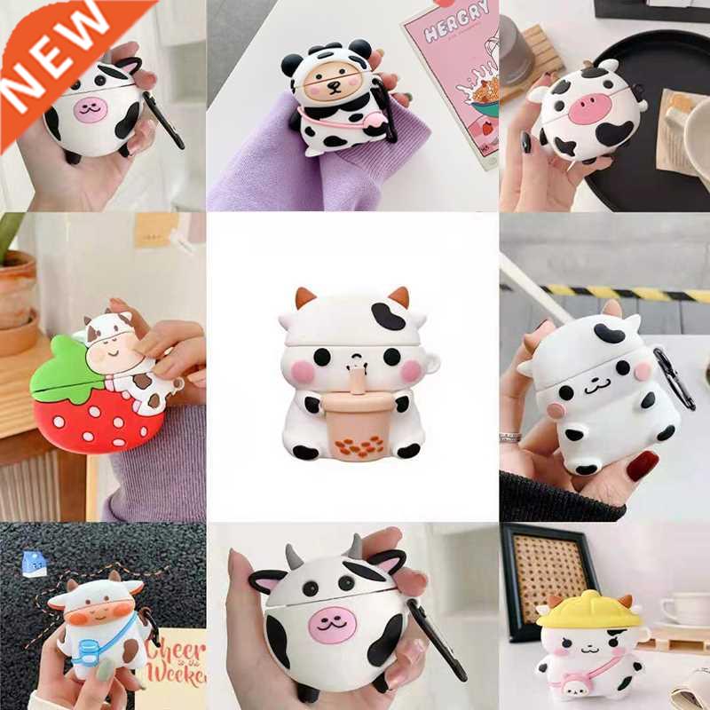 Cute For AirPods 1 2 Pro Case Cartoon 3D Cow Cattle Milk Te