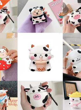 Cute For AirPods 1 2 Pro Case Cartoon 3D Cow Cattle Milk Te