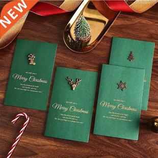 Embossed Chrismas Merry Set Cards Gold Greeting 4Pcs Card