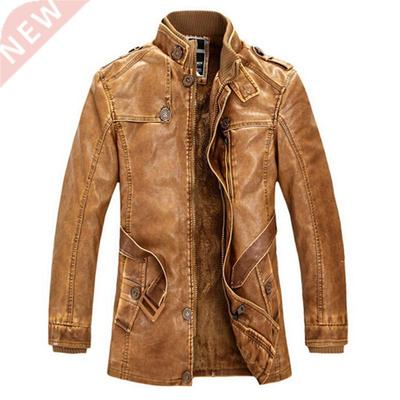 High Quality Leather Jacket Men Slim Warm Washed Leather Mot