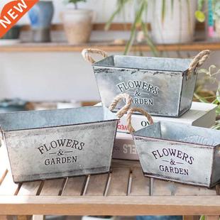 Flowers Garden Twine Handles Iron Vase Succulent Plant Conta