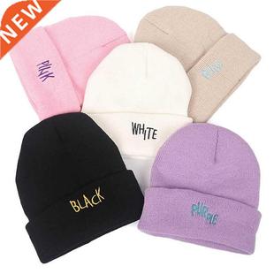 Simple Embroidered Acrylic Knitted Beanie Cap Hat Winter Pin