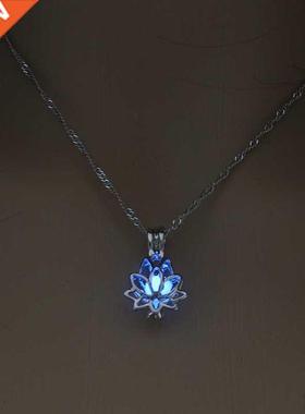 Luminous Glowing In The Dk Moon Lotus Flower Shaped Pendan