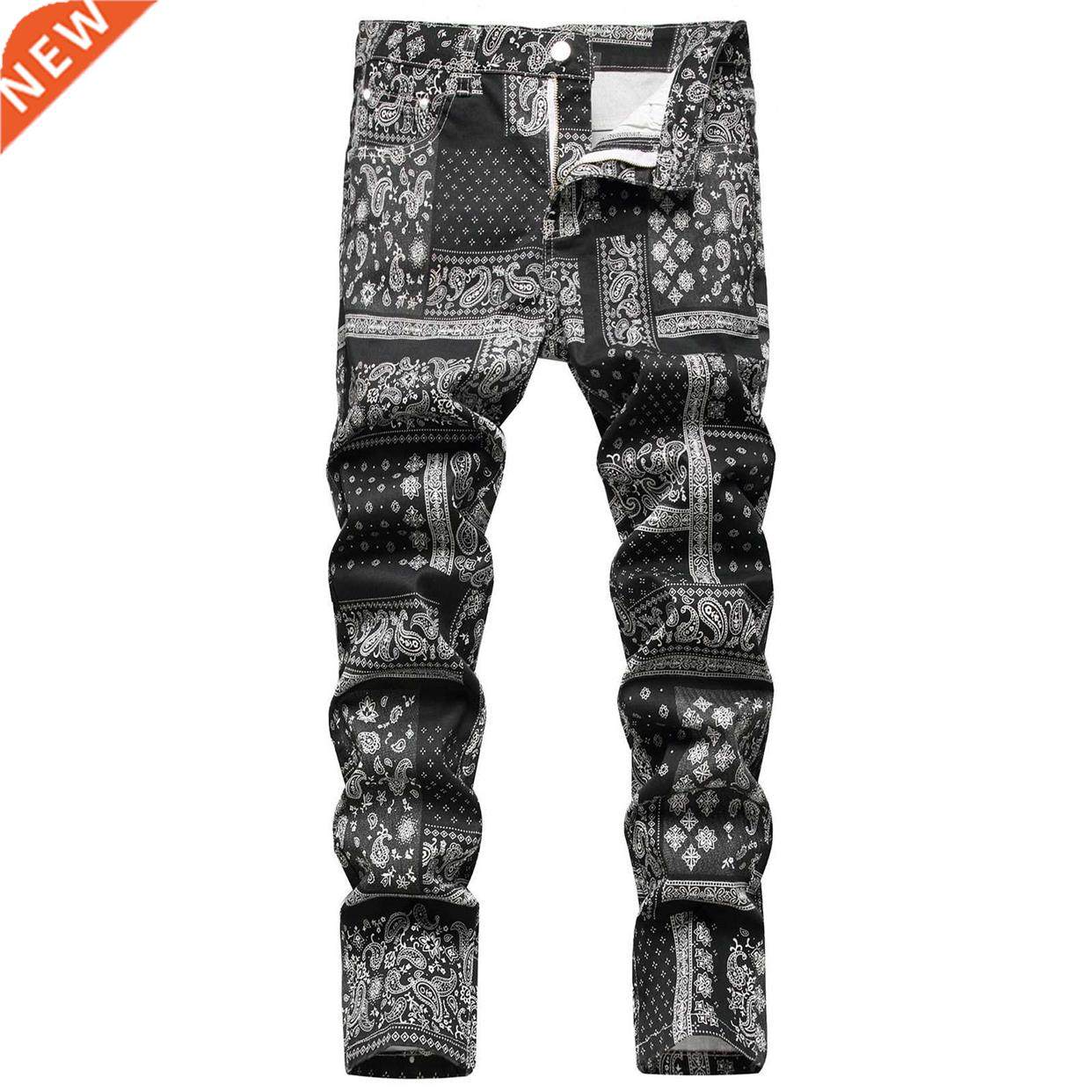 Men Paisley Bandanna Printed Jeans Fashion D Digital Painte