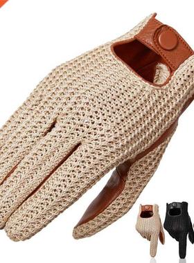 Autumn Winter Men's Wool Knitted Goatskin Touch Screen Glove